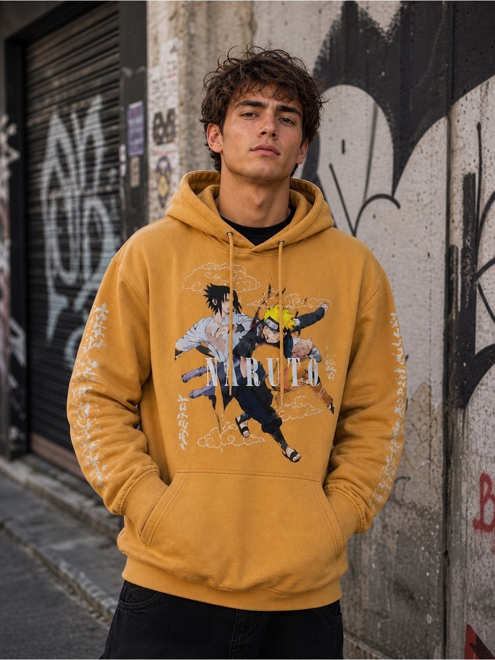 Naruto Shippuden - Tan - Graphic Pullover Hoodie - S